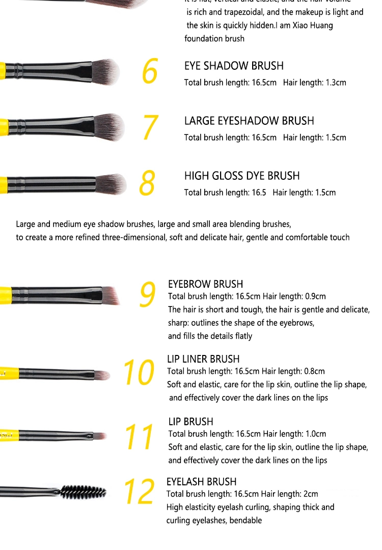 Makeup Brush-Yellow Series 12PCS Synthetic Hair -Face&Eye Cosmetic Pen Artificial Hair Make up Brush Set