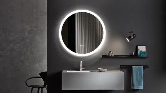 Hesonth Miroir de salle de bain rond à LED de 60 cm, illuminé par lumière LED anti-buée, miroir de maquillage intelligent pour salle de bain, interrupteur tactile à intensité variable, température de couleur, miroir de salle de bain LED