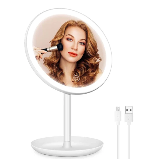 Miroir cosmétique de cadeaux de maquillage éclairé par LED de table double face de 8 pouces avec batterie rechargeable
